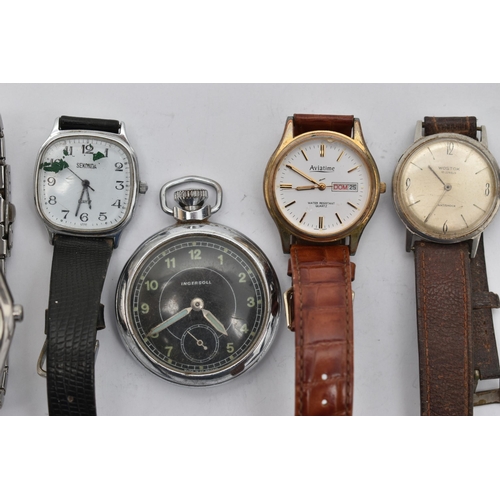 71 - FOUR GENTS WRISTWATCHES AND A POCKET WATCH, to include a manual wind, 'Wostock' watch fitted with a ... 