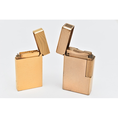 72 - TWO 'S T DUPONT' LIGHTERS, two gold plated rectangular lighters, each signed 'S T Dupont Paris, Made... 