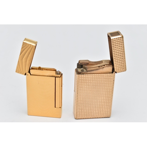 72 - TWO 'S T DUPONT' LIGHTERS, two gold plated rectangular lighters, each signed 'S T Dupont Paris, Made... 