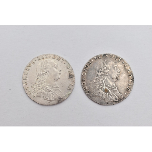 83 - TWO OF 1787  GEORGE III SIXPENCE COINS, with our Semee of Hearts (2)