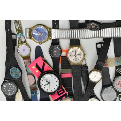 88 - A BOX OF ASSORTED 'SWATCH' WATCHES, to include thirty one 'Swatch' wristwatches and four 'Swatch' wa... 