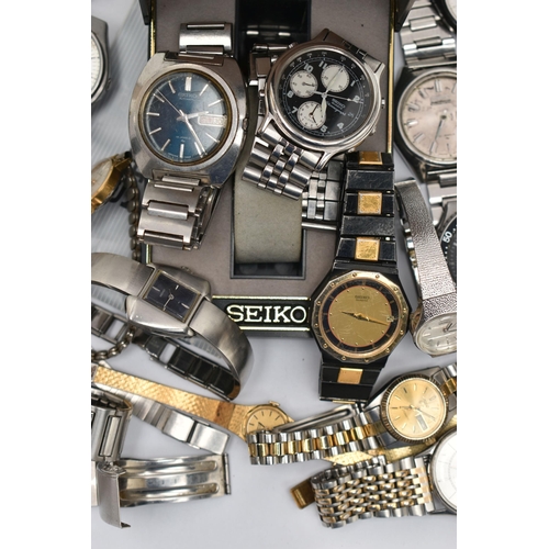 90 - A BOX OF ASSORTED 'SEIKO' WATCHES, to include seven automatic 'Seiko' wristwatches, three chronograp... 