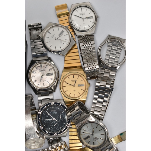 90 - A BOX OF ASSORTED 'SEIKO' WATCHES, to include seven automatic 'Seiko' wristwatches, three chronograp... 