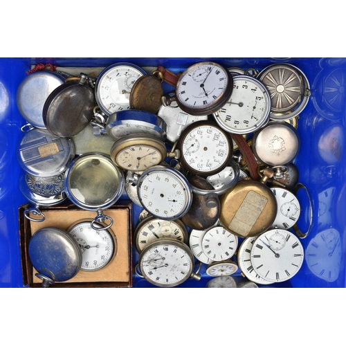 94 - A BOX OF ASSORTED POCKET WATCHES AND STOP WATCHES, a boxed 'Fidlay & Co' stop watch, novelty pocket ... 