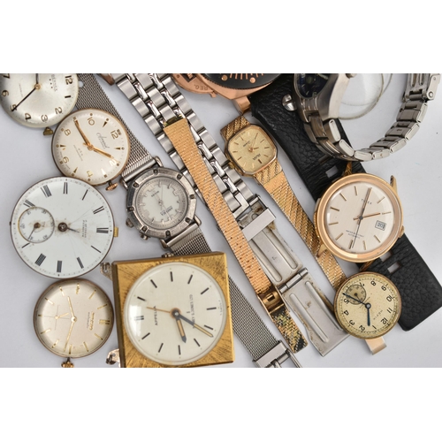 98 - A BOX OF ASSORTED WRIST WATCHES, WATCH HEADS AND MOVEMENTS, six wristwatches, names to include Lumin... 