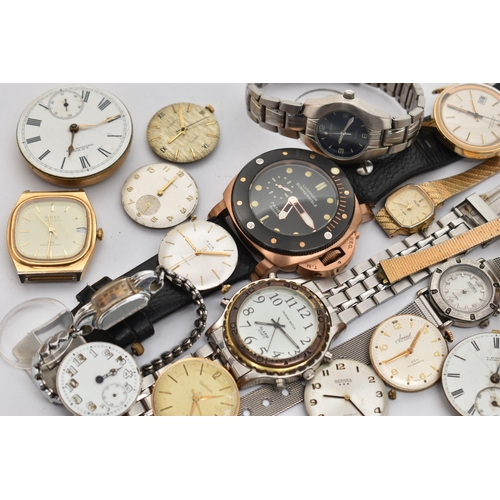 98 - A BOX OF ASSORTED WRIST WATCHES, WATCH HEADS AND MOVEMENTS, six wristwatches, names to include Lumin... 