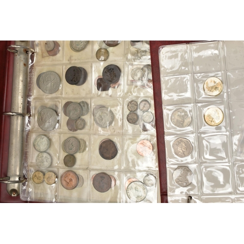 124 - A PLASTIC CASE CONTAINING COIN ALBUMS AND MIXED COINAGE TO INCLUDE:A 1992 Proof Uk and Ireland coin ... 