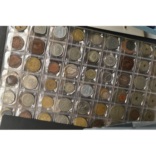 124 - A PLASTIC CASE CONTAINING COIN ALBUMS AND MIXED COINAGE TO INCLUDE:A 1992 Proof Uk and Ireland coin ... 