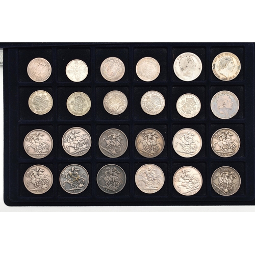 126 - A ALUMINIUM COIN CASE CONTAINING AMUNTS OF SILVER COINAGE TO INCLUDE: 15 X Crown coins  most with wa... 