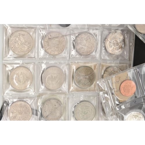 128 - A FILE BOX CONTAINING COINS AND COMMEMORATIVES to include two Peace Dollars, 1922, 1923, 4x Half Dol... 