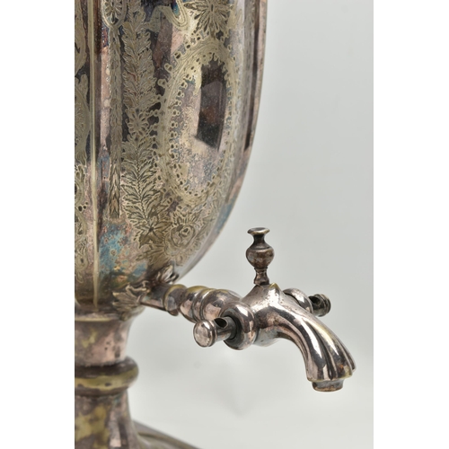 151 - A LATE VICTORIAN NEO CLASSICAL STYLE SILVER PLATED SAMOVAR, the twin handled urn with beaded rims, f... 