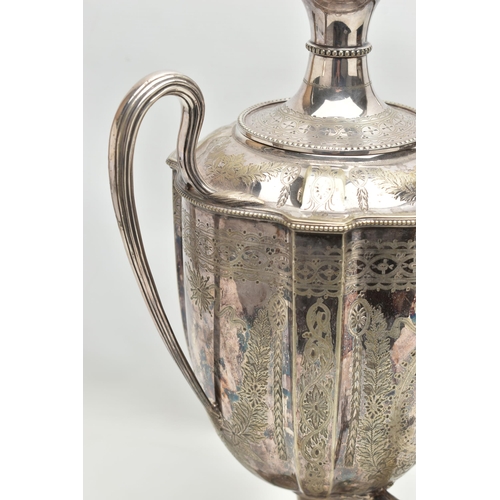 151 - A LATE VICTORIAN NEO CLASSICAL STYLE SILVER PLATED SAMOVAR, the twin handled urn with beaded rims, f... 