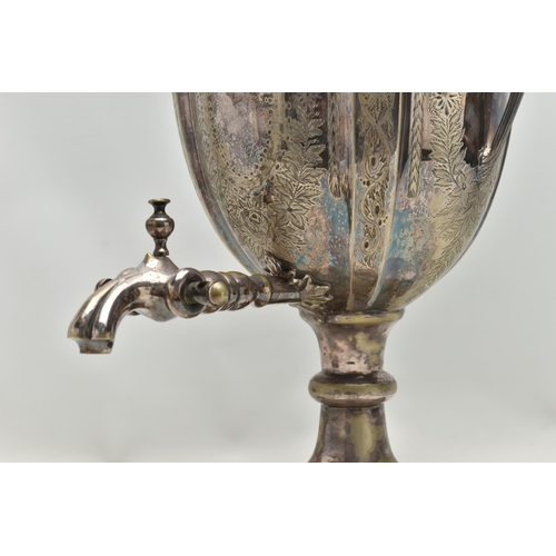 151 - A LATE VICTORIAN NEO CLASSICAL STYLE SILVER PLATED SAMOVAR, the twin handled urn with beaded rims, f... 