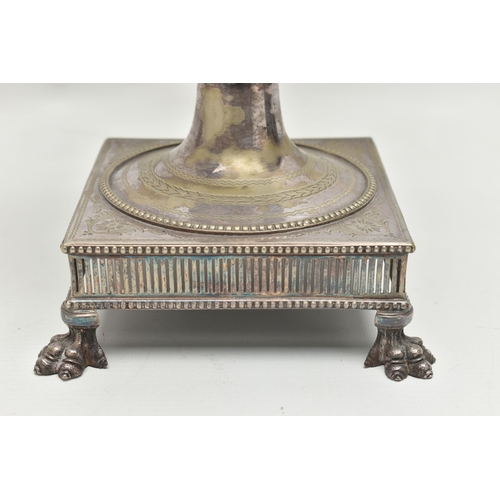 151 - A LATE VICTORIAN NEO CLASSICAL STYLE SILVER PLATED SAMOVAR, the twin handled urn with beaded rims, f... 