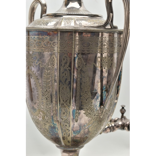 151 - A LATE VICTORIAN NEO CLASSICAL STYLE SILVER PLATED SAMOVAR, the twin handled urn with beaded rims, f... 