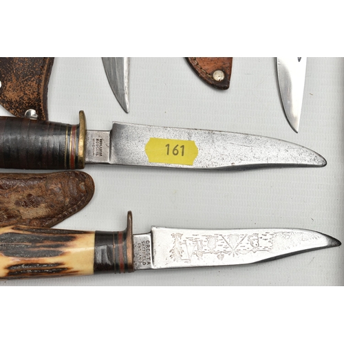 161 - SIX SHEATHED HUNTING KNIVES, THREE FURTHER HUNTING KNIVES AND A SHEATHED NEMROD DIVER'S KNIFE, the h... 