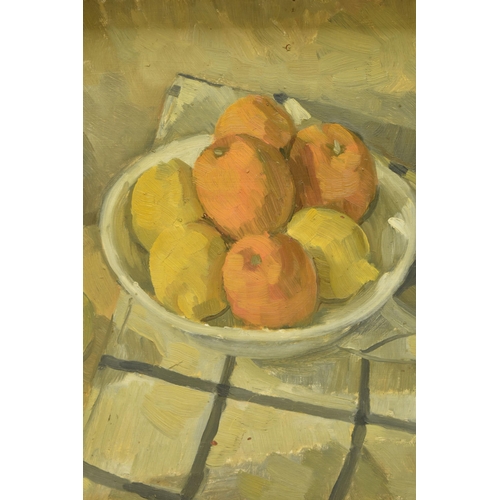 305 - FELICITY EVERSHED (20TH CENTURY) 'ORANGES AND LEMONS', a still life study of fruit in a bowl, signed... 