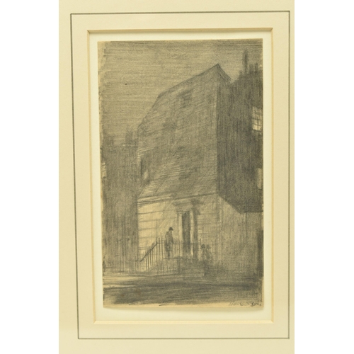 306 - SIR DAVID MUIRHEAD BONE (1876-1953) A HOUSE IN EUSTON ROAD, a sketch depicting a figure standing on ... 