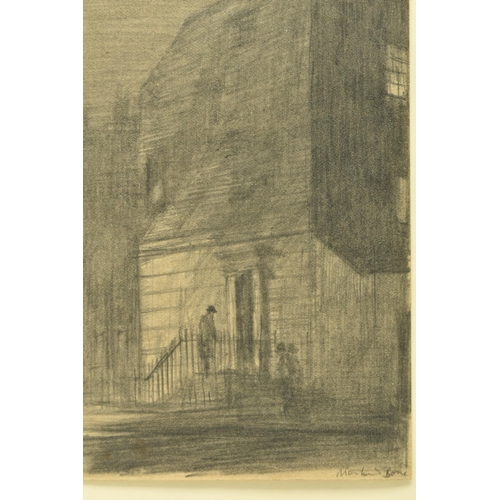 306 - SIR DAVID MUIRHEAD BONE (1876-1953) A HOUSE IN EUSTON ROAD, a sketch depicting a figure standing on ... 