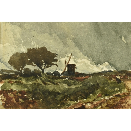 308 - EDMUND MORISON WIMPERIS (1835-1900) STORMY LANDSCAPE WITH WINDMILL, a landscape study with pathway, ... 