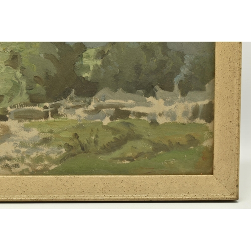 312 - JOHN ALFRED HAGGIS (1897-1968) 'BUCKDEN IN WHARFEDALE', a Yorkshire landscape with trees, signed bot... 