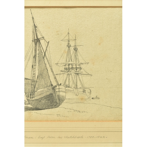 314 - ATTRIBUTED TO JOHN SELL COTMAN (1782-1842) 'BOATS - A LEAF FROM HIS SKETCH BOOK', a study of working... 