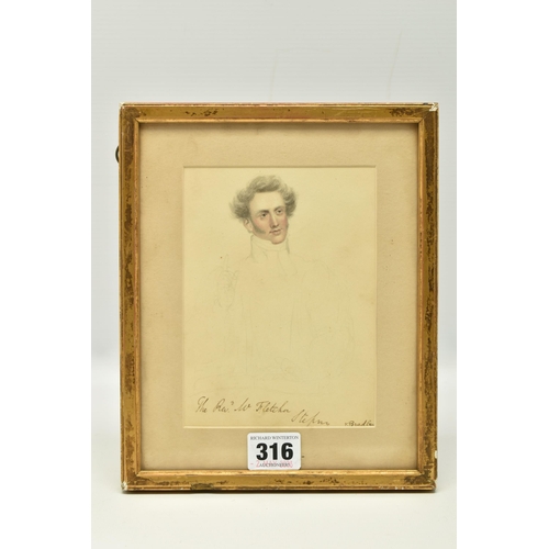 316 - J. BRADLEY (19TH CENTURY) 'THE REVEREND W. FLETCHER OF STEPNEY', a miniature portrait study, signed ... 