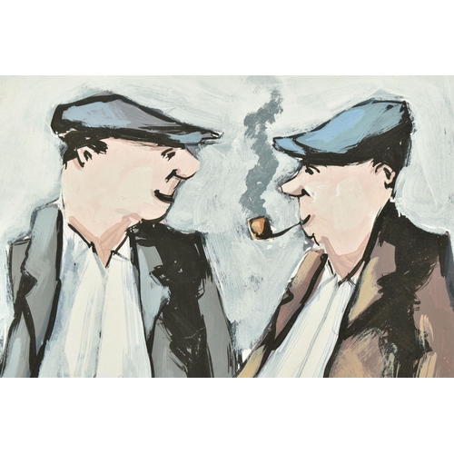 323 - GEORGE SOMERVILLE (SCOTLAND 1947) TWO FLAT CAPPED GENTLEMEN IN CONVERSATION, one is smoking a pipe, ... 