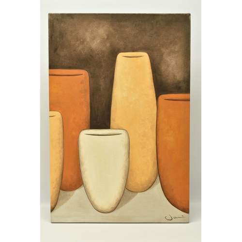 344 - JACI HOGAN (AUSTRALIAN CONTEMPORARY) TWO STILL LIFE STUDIES OF VASES, signed bottom right, signed an... 