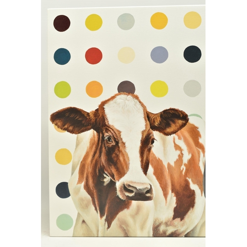 348 - HAYLEY GOODHEAD (BRITISH CONTEMPORARY) 'DAMIEN'S HERD', a limited edition box canvas print depicting... 