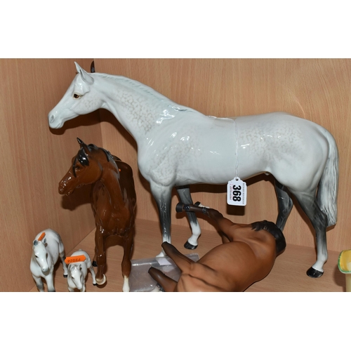 368 - FIVE BESWICK AND ROYAL DOULTON HORSE FIGURES, comprising Beswick Large Racehorse model no 1564 (both... 