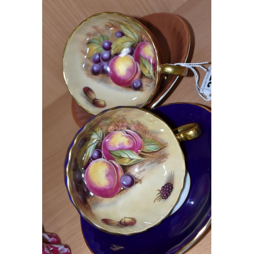 370 - TWO AYNSLEY ORCHARD GOLD TEACUPS AND SAUCERS, each teacup having interior Orchard Gold pattern decor... 