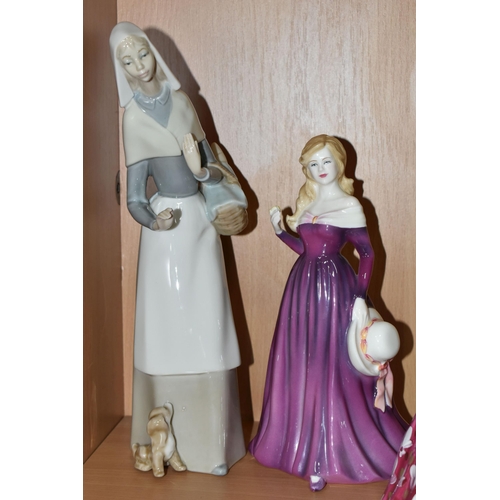 371 - FIVE ROYAL DOULTON AND LLADRO FIGURINES, comprising Royal Doulton Clarissa HN2345, Victoria HN2471 (... 