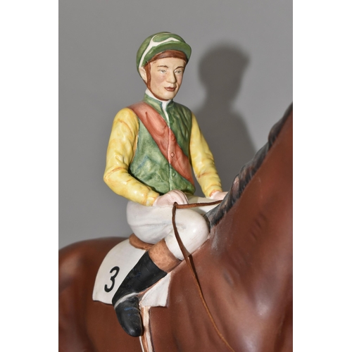 377 - A BESWICK NIJINSKY FIGURE, with Lester Piggot Up, no 2352, from the Connoisseur Horses series, the h... 