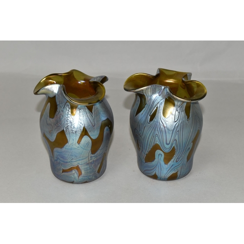 385 - A PAIR LOETZ PHÄNOMEN IRIDESCENT GLASS VASES, circa 1900, PG 29, design PNII- 400 with trefoil shape... 