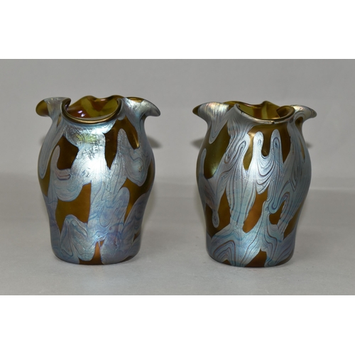 385 - A PAIR LOETZ PHÄNOMEN IRIDESCENT GLASS VASES, circa 1900, PG 29, design PNII- 400 with trefoil shape... 