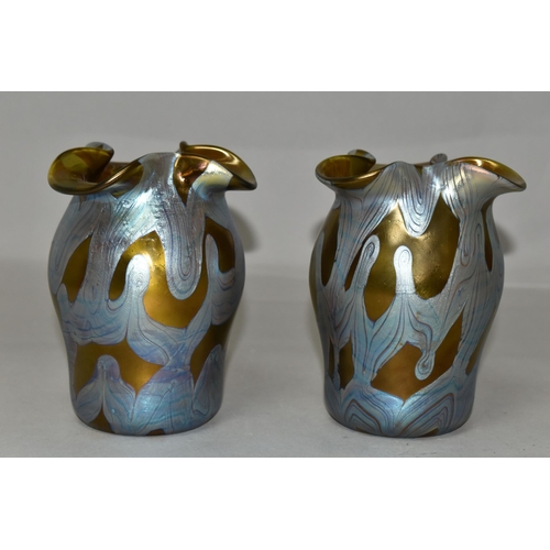 385 - A PAIR LOETZ PHÄNOMEN IRIDESCENT GLASS VASES, circa 1900, PG 29, design PNII- 400 with trefoil shape... 