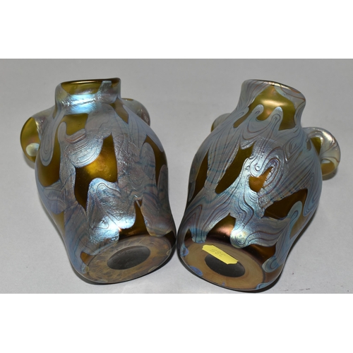 385 - A PAIR LOETZ PHÄNOMEN IRIDESCENT GLASS VASES, circa 1900, PG 29, design PNII- 400 with trefoil shape... 