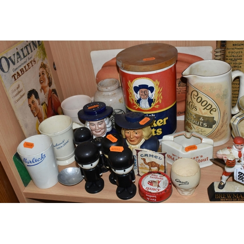 389 - A COLLECTION OF ADVERTISING CERAMICS AND SIGNS, comprising a tinplate 'Memory Tickler' kitchen shopp... 