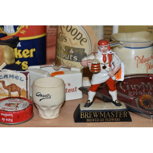 389 - A COLLECTION OF ADVERTISING CERAMICS AND SIGNS, comprising a tinplate 'Memory Tickler' kitchen shopp... 