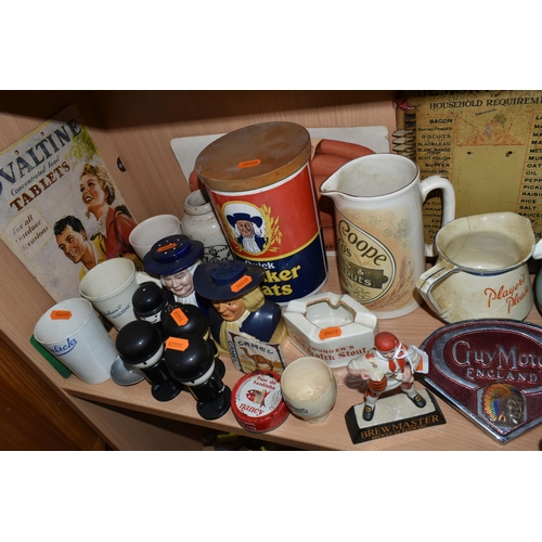 389 - A COLLECTION OF ADVERTISING CERAMICS AND SIGNS, comprising a tinplate 'Memory Tickler' kitchen shopp... 