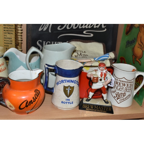 389 - A COLLECTION OF ADVERTISING CERAMICS AND SIGNS, comprising a tinplate 'Memory Tickler' kitchen shopp... 