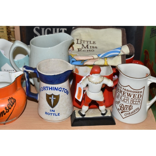 389 - A COLLECTION OF ADVERTISING CERAMICS AND SIGNS, comprising a tinplate 'Memory Tickler' kitchen shopp... 