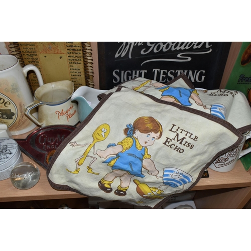 389 - A COLLECTION OF ADVERTISING CERAMICS AND SIGNS, comprising a tinplate 'Memory Tickler' kitchen shopp... 