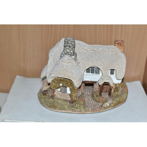 390 - A GROUP OF BOXED LILLIPUT LANE COTTAGES AND ORNAMENTS, comprising an Austrian cold painted spelter t... 