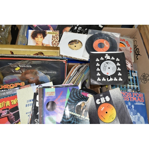 431 - THREE BOXES LPs AND SINGLES, over two hundred 45rpm records mostly from the 1980s (3 boxes) (list av... 