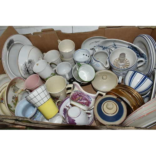 462 - FIVE BOXES OF ASSORTED CERAMICS, to include a collection of assorted egg cups, a vintage Walt Disney... 