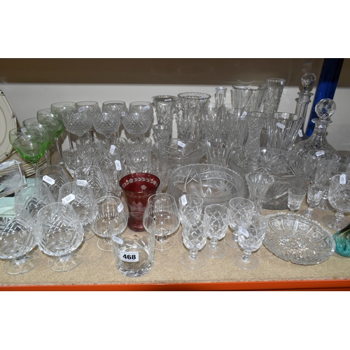 468 - A COLLECTION OF CUT CRYSTAL AND OTHER GLASSWARES, approximately sixty five pieces to include a set o... 