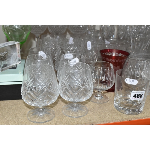 468 - A COLLECTION OF CUT CRYSTAL AND OTHER GLASSWARES, approximately sixty five pieces to include a set o... 