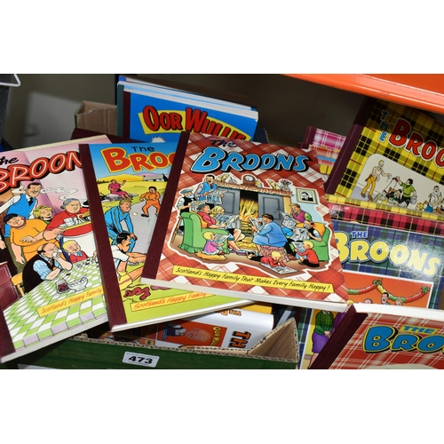 473 - TWO BOXES OF THE BROONS AND OOR WULLIE ANNUALS,  comprising twenty Oor Wullie published 1966 (cover ... 